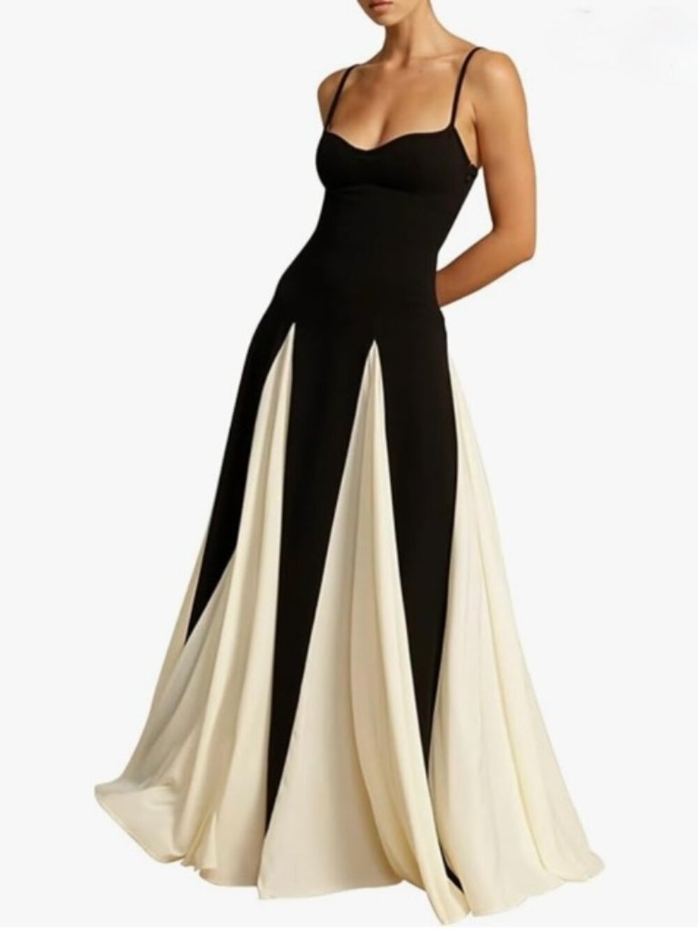 Spaghetti Strap Black & White Patchwork Maxi Dress — Size S | Never Worn